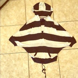 Grey, striped, hooded sweater